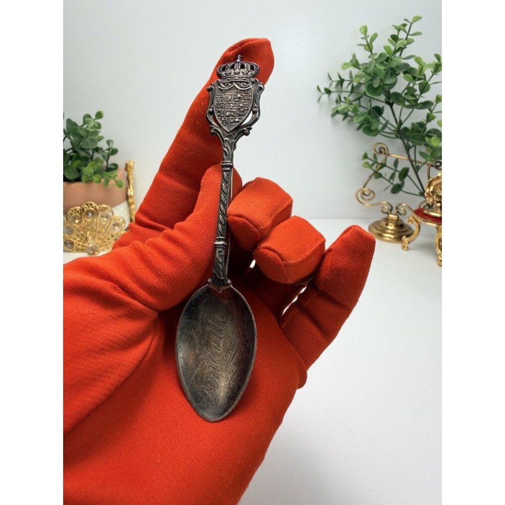 Antique Sterling Silver Souvenir Spoon Brooch Royal Crest Engraved Collectible
